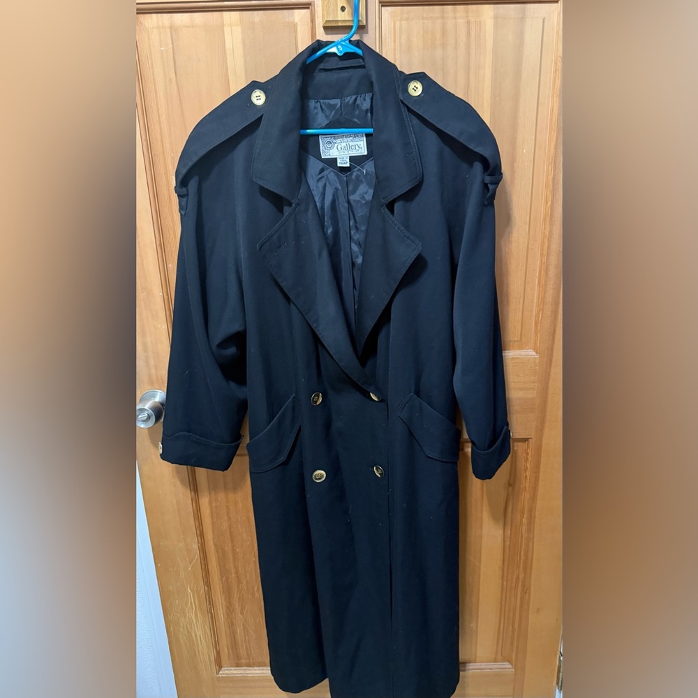 Vintage Gallery Woman Black Double-Breasted Trench with Gold Buttons Size 18WP